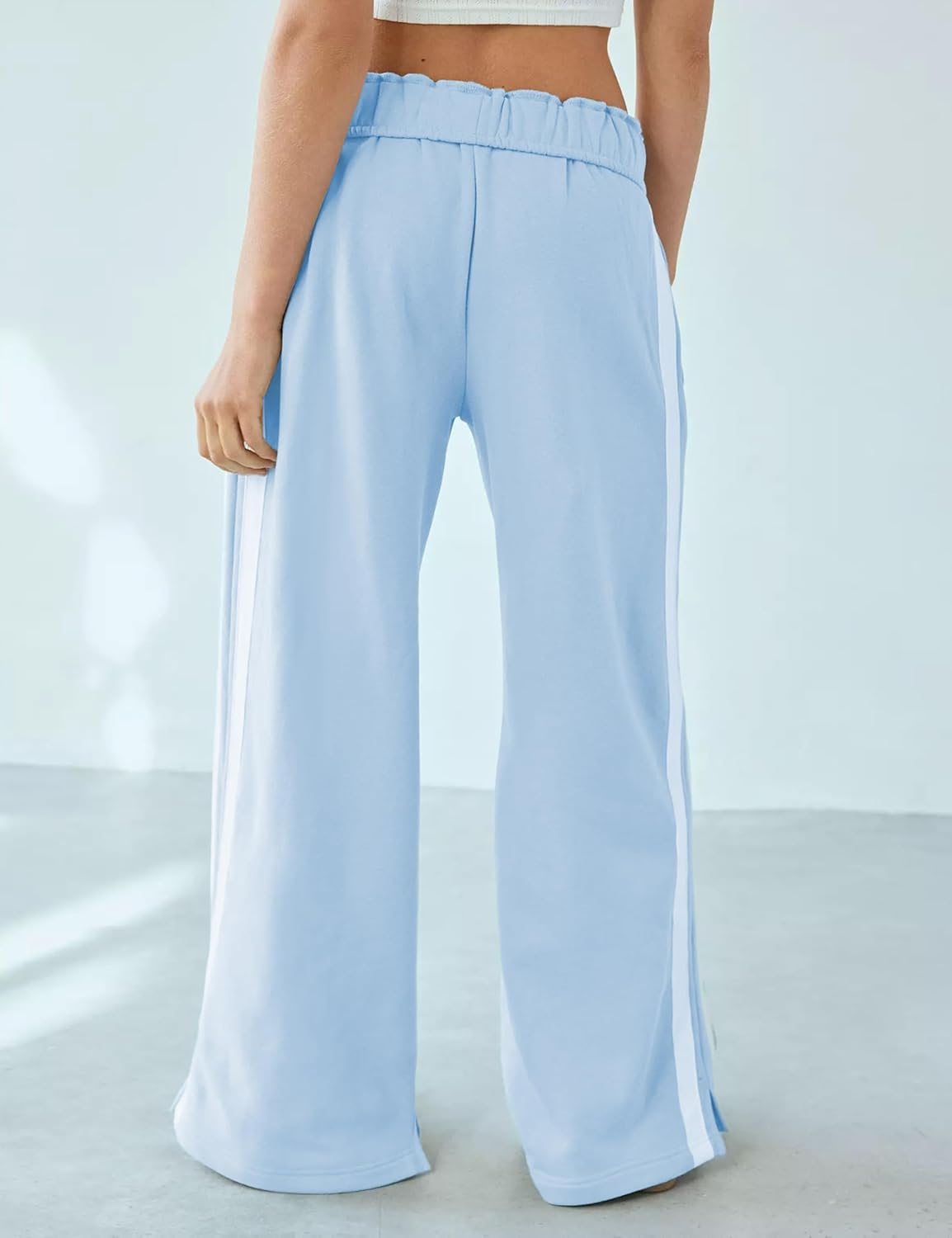 Women's Fleece Jogger Sweatpants Double Striped Athletic Track Pants High Waisted Wide Leg Pockets - Image 4