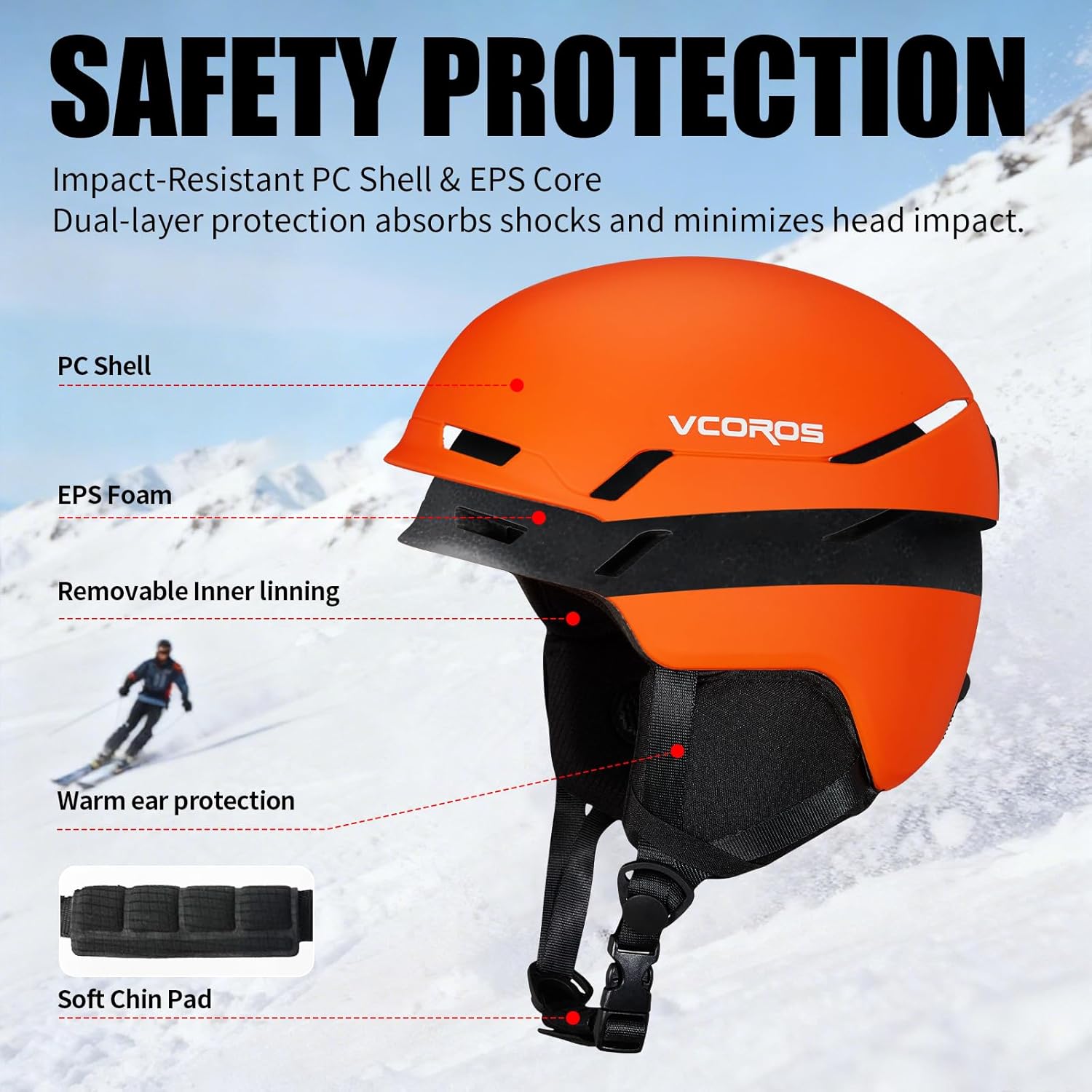 VCOROS Ski Helmet with Ski Goggles DXH-816 Snowboard Helmet Men Women for Snow Sport,Skiing,Skating,Snowboarding(Matte Black,Medium)