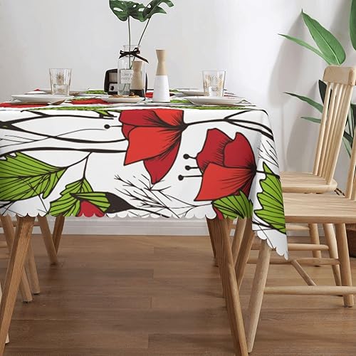 Miniatura 2 de Mantel rectangular de flores y hojas florecientes, mantel impermeable rectangular para mesas rectangulares de 6 pies, manteles de mesa para comedor