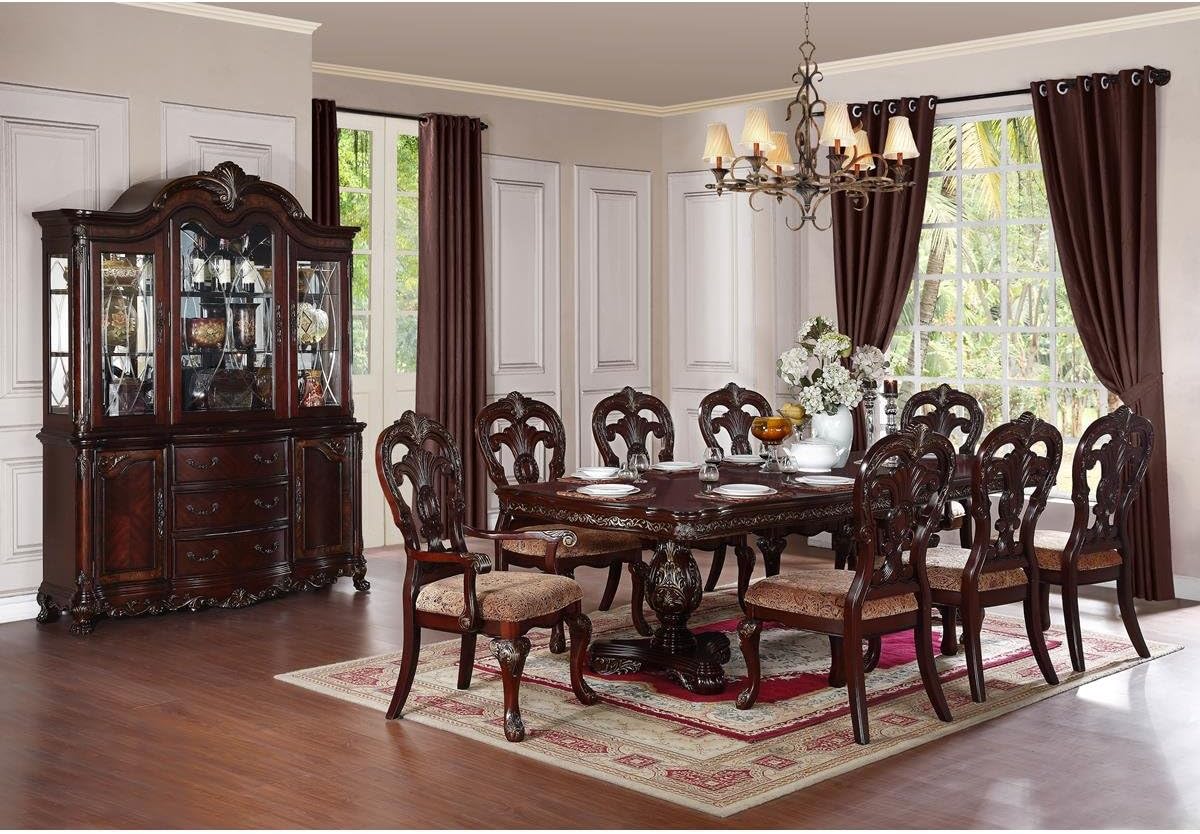 Dublin 9 Piece 86-114 inch Dining Set in Warm Cherry - Table, 2 Arm, 8 Chairs