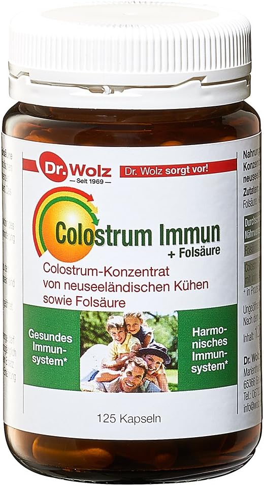 Colostrum Immune + Folic Acid 125 Capsules Colostrum of New Zealand Cows 100% Natural Ingredients Immunoglobulins