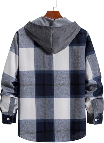 Aymnlox Hoodies for Men Fashion Long Sleeve Plaid Button Shirts Jacket With Hood Casual Stylish Drawstring Sweatshirts 2024