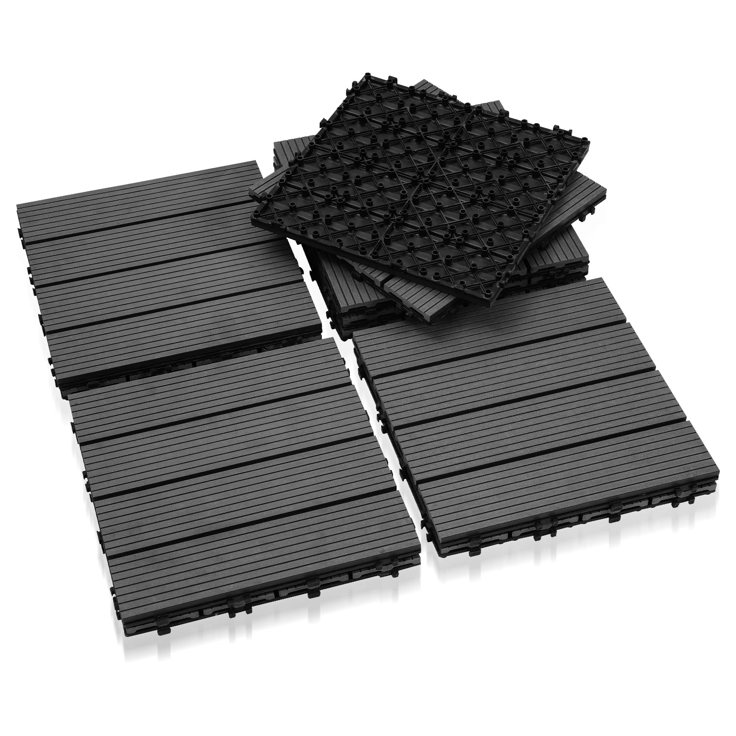 Confezione da 33 piastrelle in legno WPC, 30 x 30 cm – 3 m². Ideale per esterni, piastrelle a scatto, per balcone, giardino e terrazza, installazione semplice, veloce e pratica