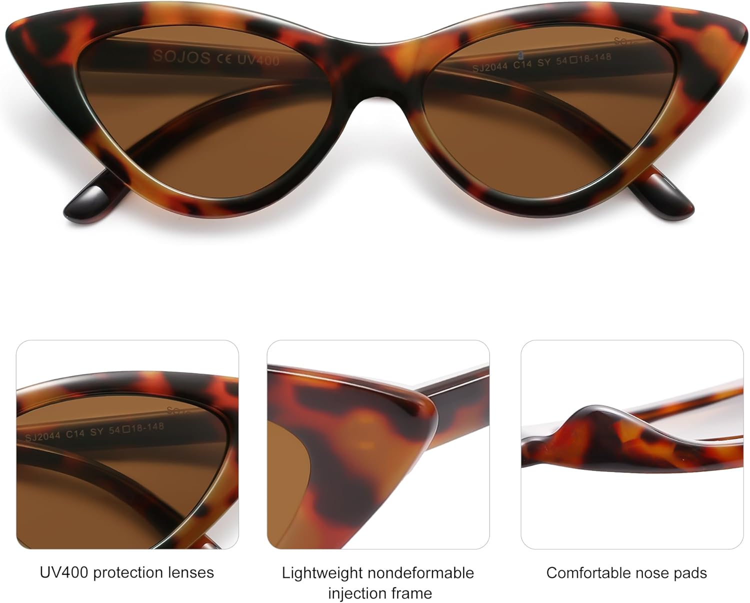 SOJOS Retro Vintage Narrow Cat Eye Sunglasses for Women Clout Goggles Plastic Frame SJ2044 - Image 4