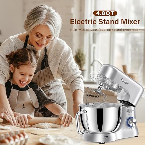 Miniatura 2 de Batidora de pie eléctrica de cocina de 4.8 cuartos de galón, batidora de alimentos con motor de 380 W, mezclador de masa de 8 velocidades P con