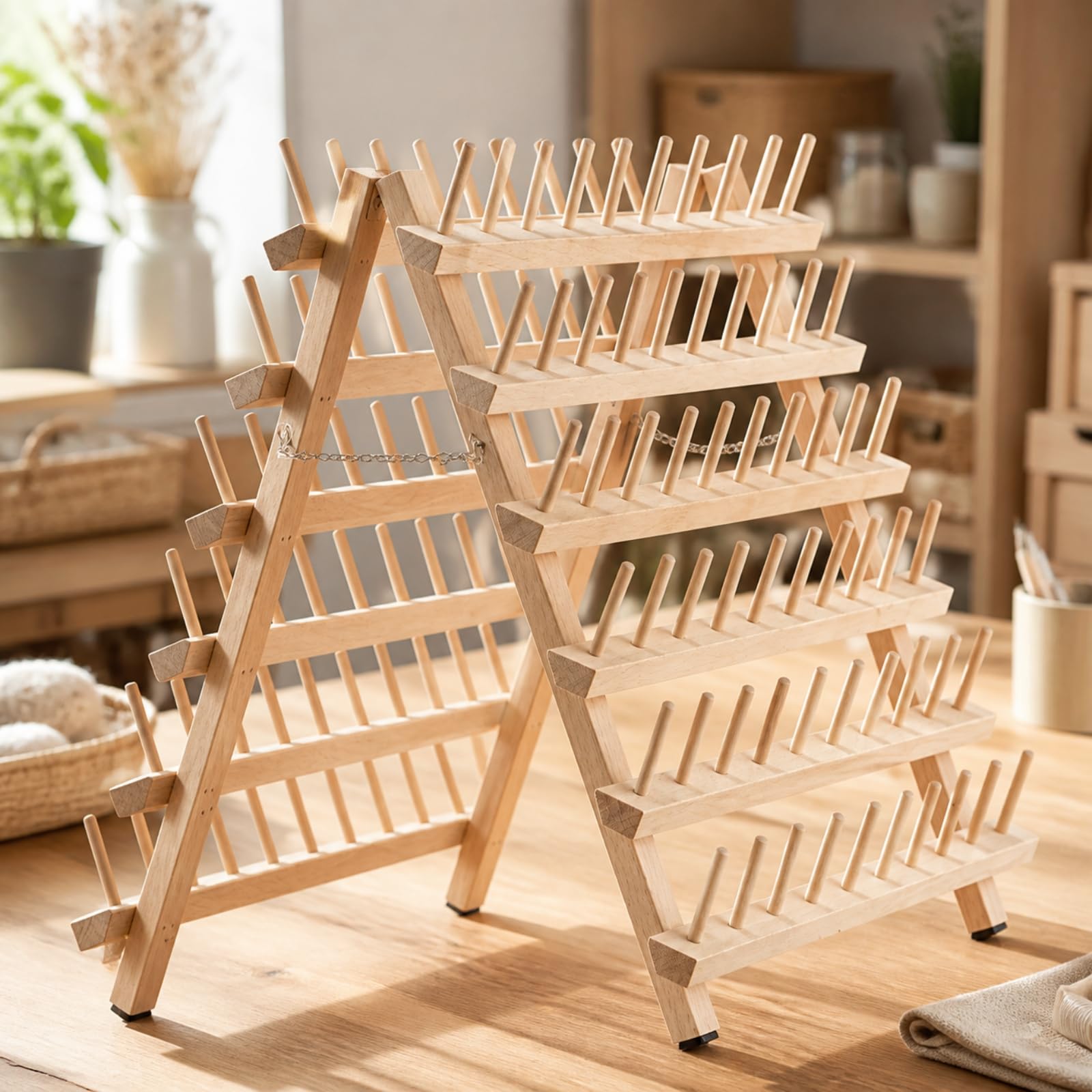 Estante Organizador Carretes Hilo en Perchas Giratorias Plegables para Salones Belleza y Costura