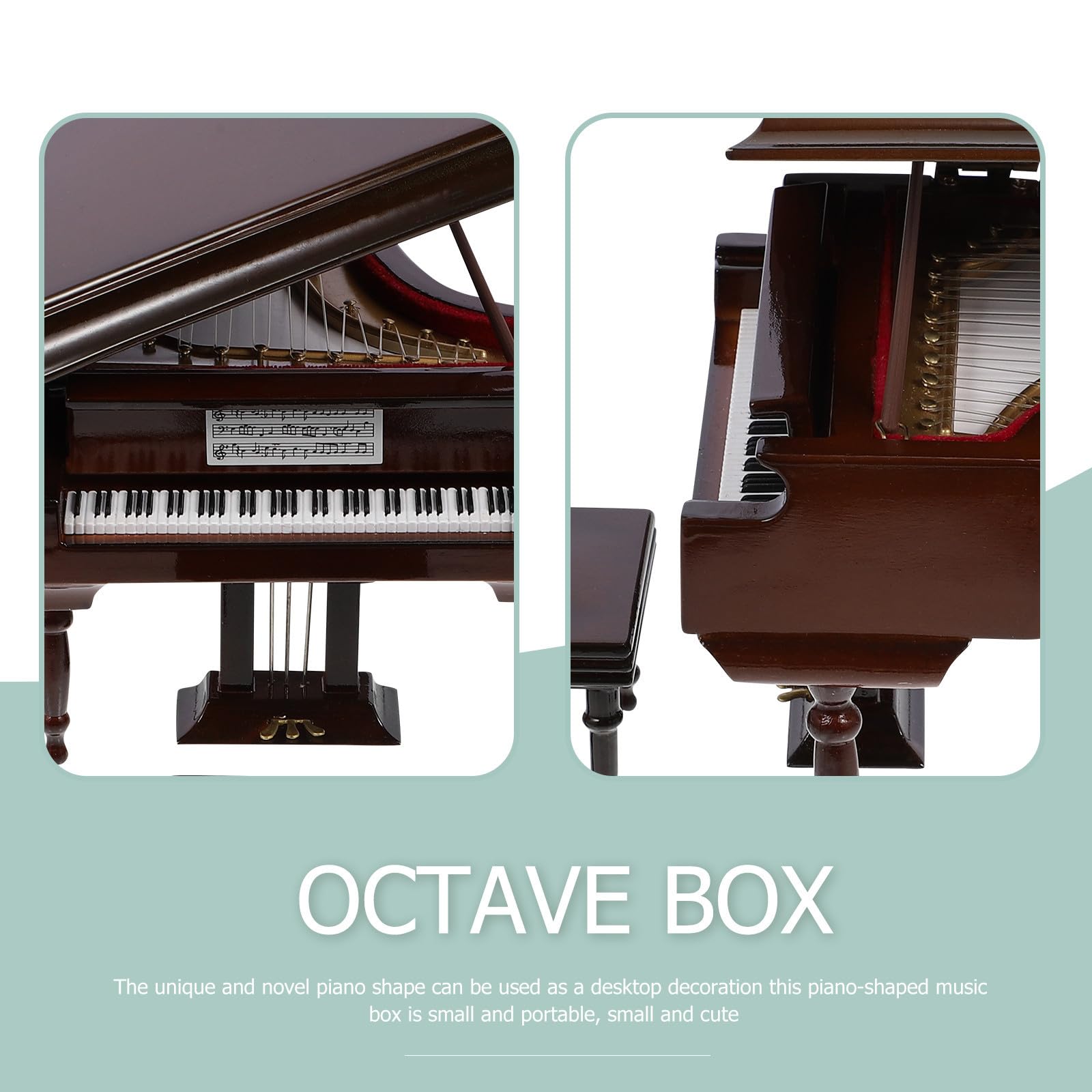 Alasum Caja de Música Portátil Forma de Piano Miniatura, Decoración de Escritorio en Madera y Metal, Diseño Sencillo y Funcional para Obsequio Especial