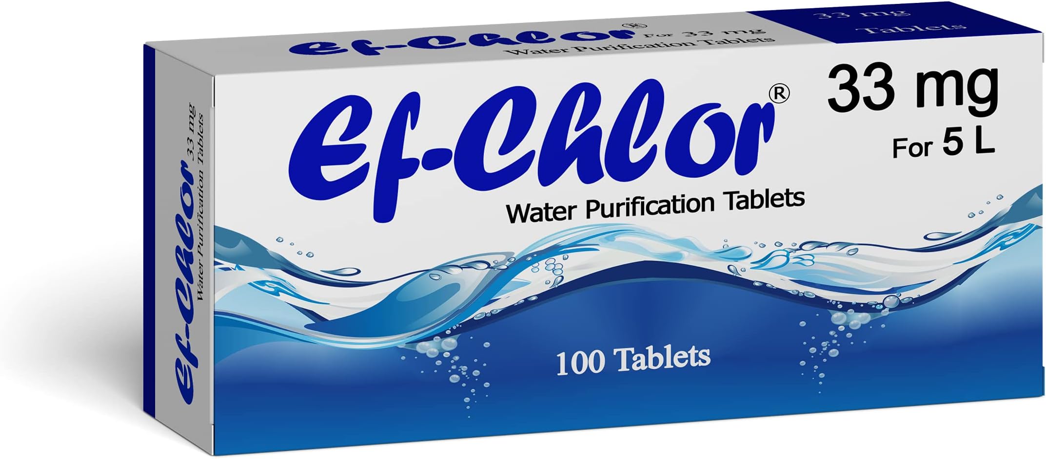 Ef-Chlor 33mg Water Purification Tablets - Pack of 100 | Emergency Use for Home, Office, and Commercial Places | Purify 5 Litres per Tablet