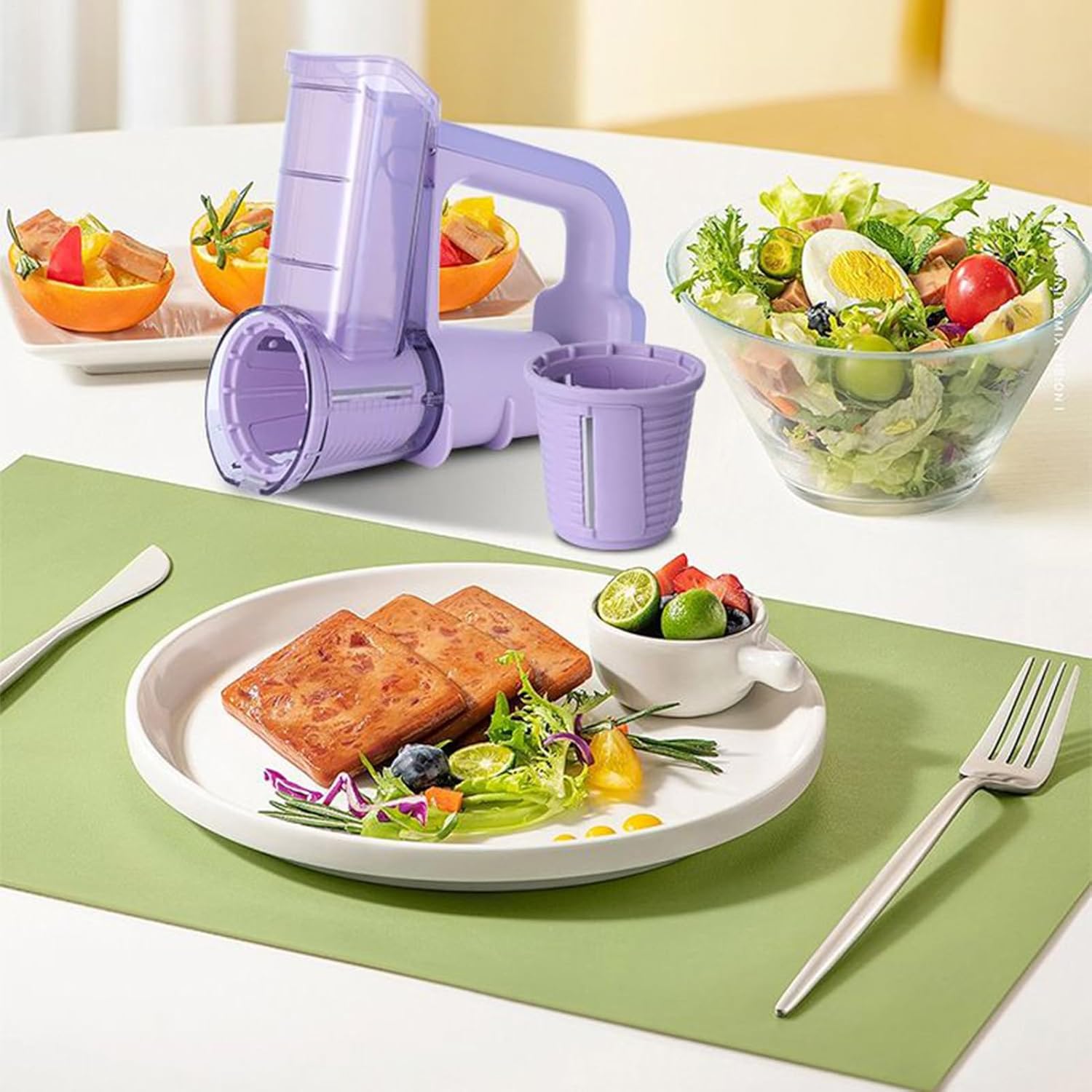 Electric Vegetable Slicer - Rechargeable Food Cutter, Automatic Cheese Grater for Kitchen Prep, Multifunctional Veggie Chopper with Precision Blades, Cooking Tool, Compact Processor for Salad and Meal