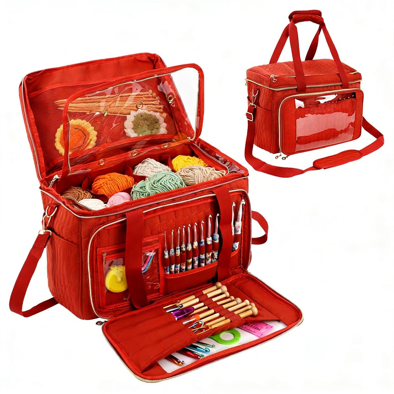 Borsa per Filati Borsa Tote a Tracolla Regolabile e Portatile | Grande Borsa per Maglia e Uncinetto per Donne, Mamme, Appassionate di Fai da Te, Ferri, e Trasferte