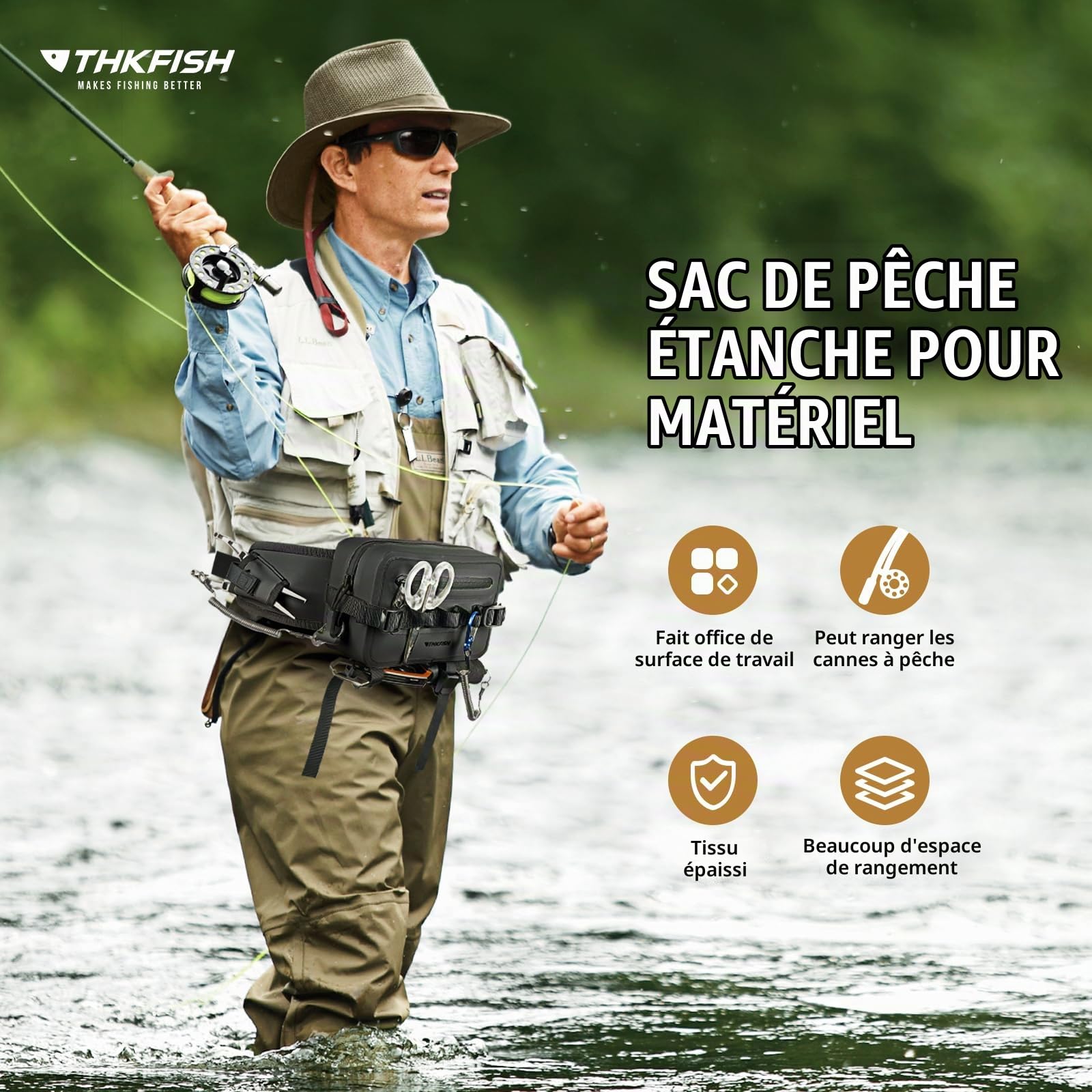 THKFISH Sac de pêche étanche IPX8, avec Fermeture éclair hermétique pour la Course, Le Sport en Plein air, l'entraînement