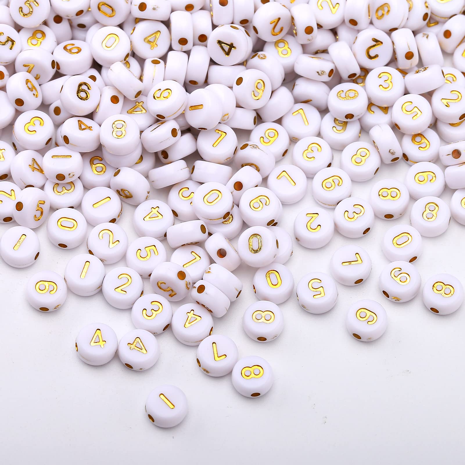800Pcs Perles Chiffre,Colorées En Acrylique De Forme Ronde, 4 X 7 Mm