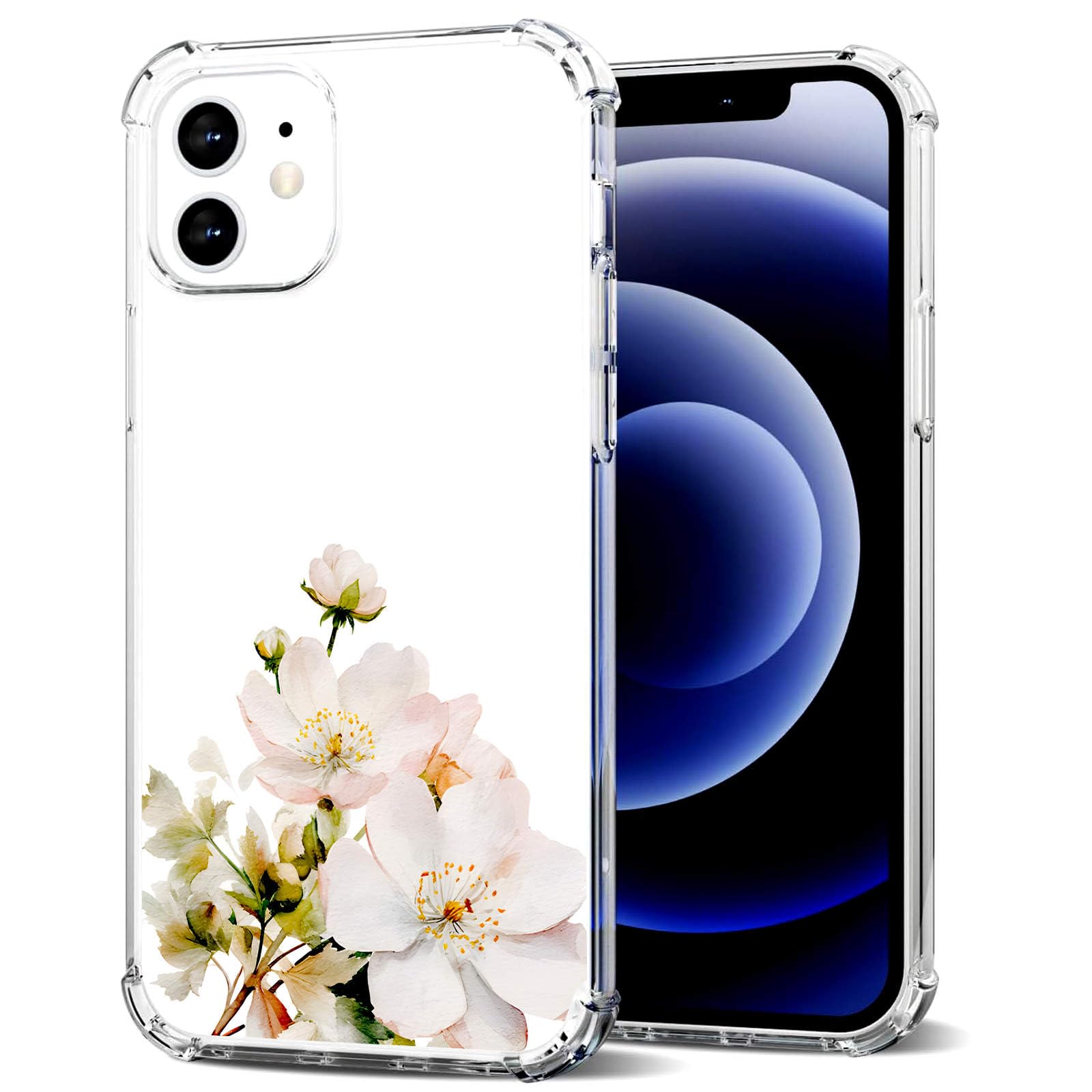 Compatible with iPhone 12 Mini Case, Sakura Blossom Cherry Blooming Twigs Design, Clear Cases with Cute Pattern Kawaii Gifts for Girls Women, Slim Fit Shockproof TPU Bumper Cover