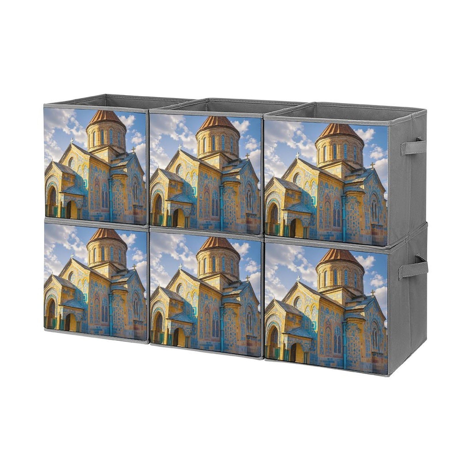 Cubos de almacenamiento de la iglesia armenia, plegables, cestas de almacenamiento de tela decorativas para organizar organizadores del hogar con asas, cestas de almacenamiento de tela