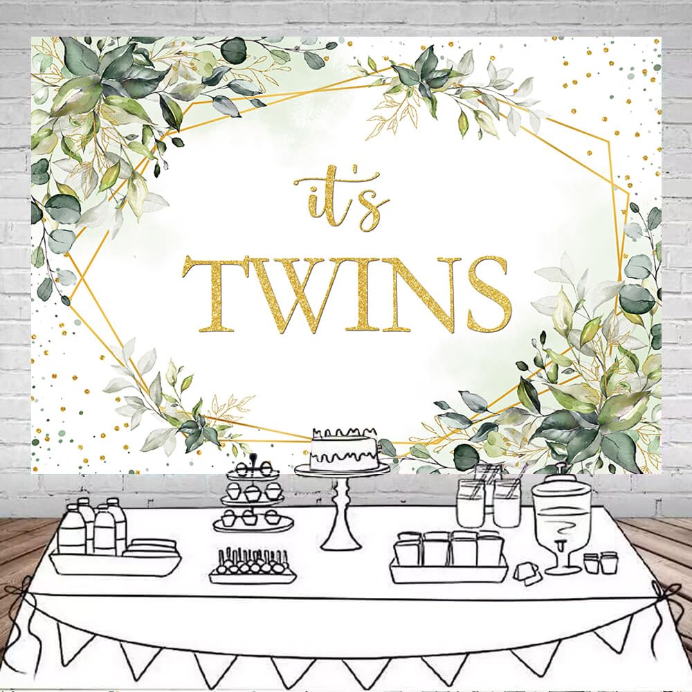 Mocsicka Greenery Twins Baby Shower Backdrop Eucalyptus It's Twins Baby Shower Decorations Twins Newborn Baby Party Background Photography Background (Greenery, 7x5ft)
