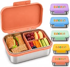 Children's Stainless Steel Lunch Box 1000 ml with Snack Box - Lunch Box with Compartments, Stainless Steel Base and BPA-Free Lid, Leak-Proof Bento Box for School, Nursery and Trips (Orange)