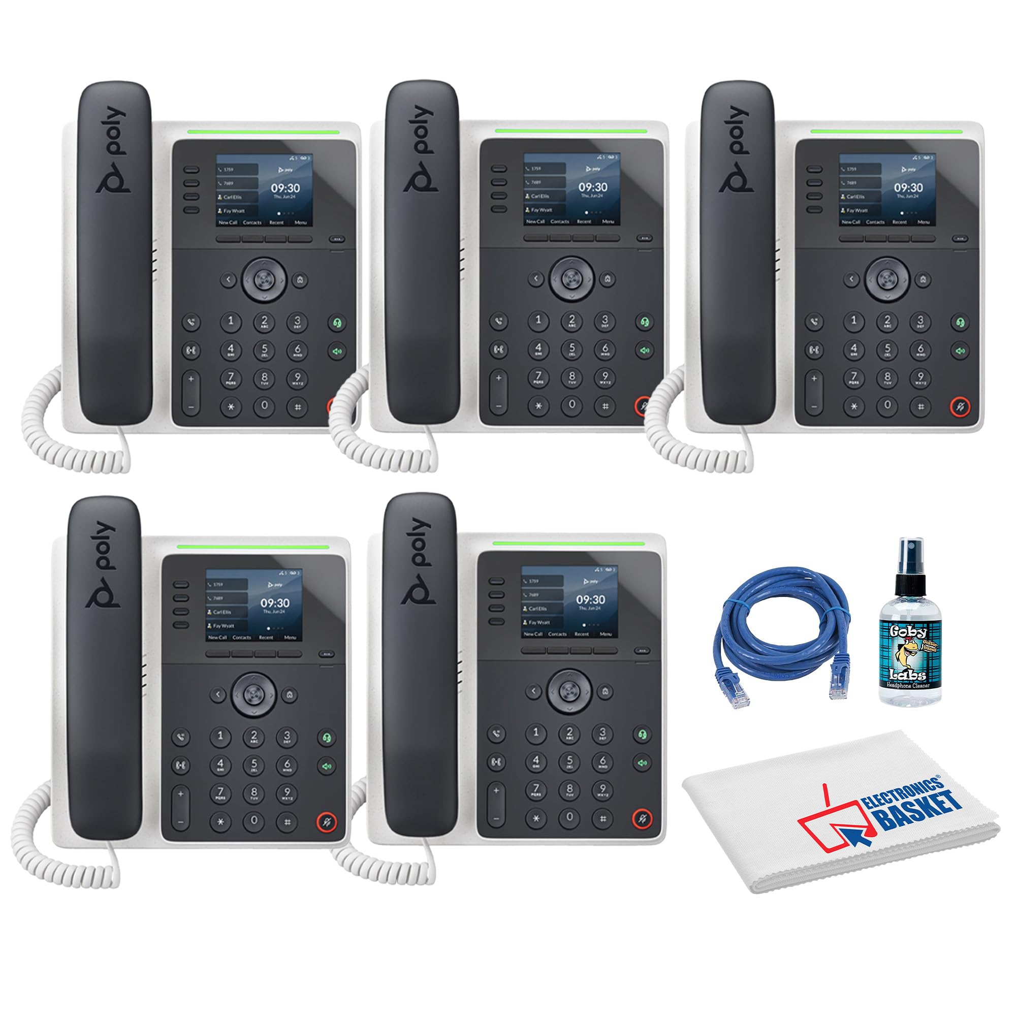 5X Poly Plantronics Edge E220 IP Desk Phone (82M87AA) Bundle Including: Phone Cleaner, Ethernet Cable, Fiber Cloth