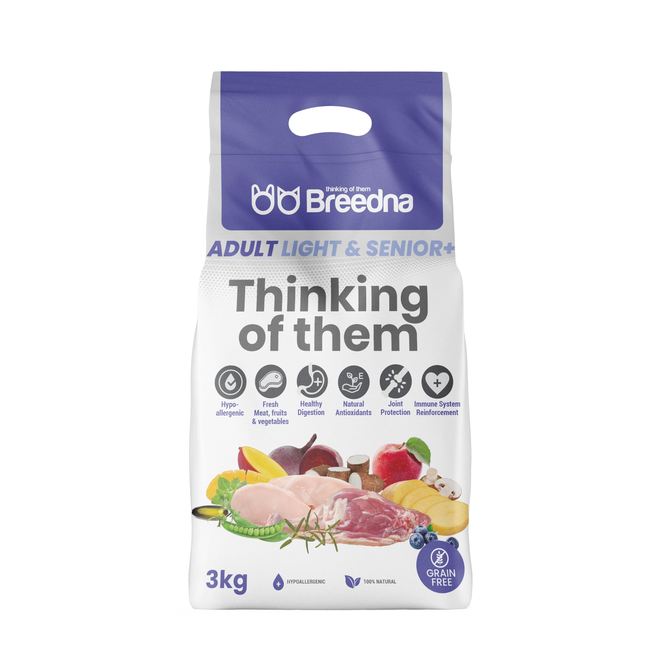 BREEDNA - Light&Senior+ 3kg | Pienso Hipoalergénico para Perros con Carne de Pato | Comida para Perros Ideal para Control de Peso | Pienso Light para Perros Senior | Nutrición 100% Natural