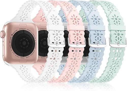 Paquete de 4 correas de silicona de encaje compatibles con Apple Watch Band de 1.496 in, 1.575 in, 1.614 in, 1.654 in, 1.732 in, 1.772 in, 1.772 in,
