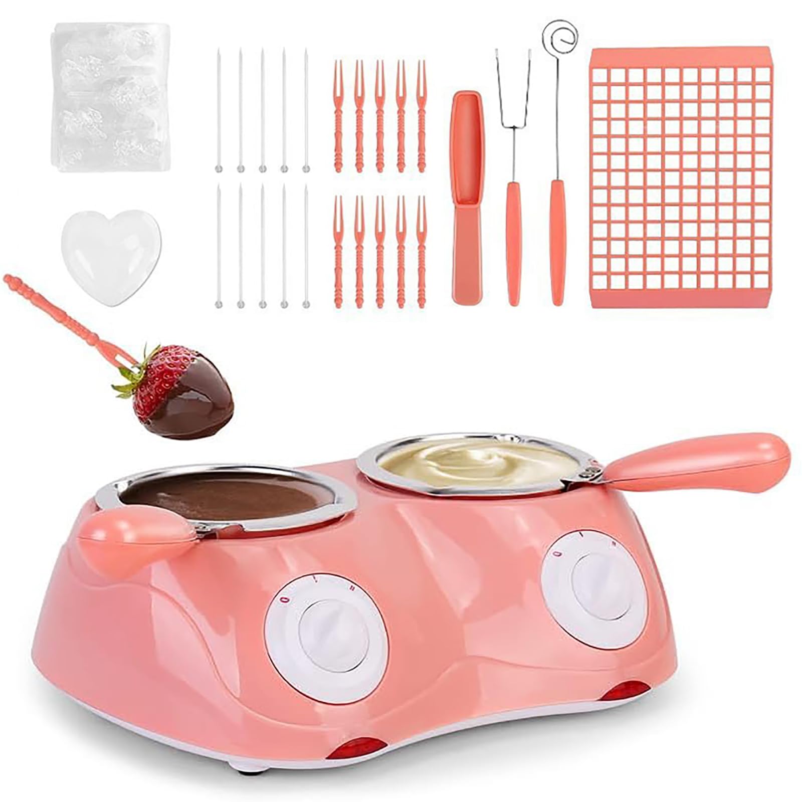 Ensemble à fondue à chocolat à double pot, fondoir à bonbons électrique avec contrôle de la température, moules à faire soi-même, accessoires pour chocolat, fromage et fournitures de pâtisserie pink