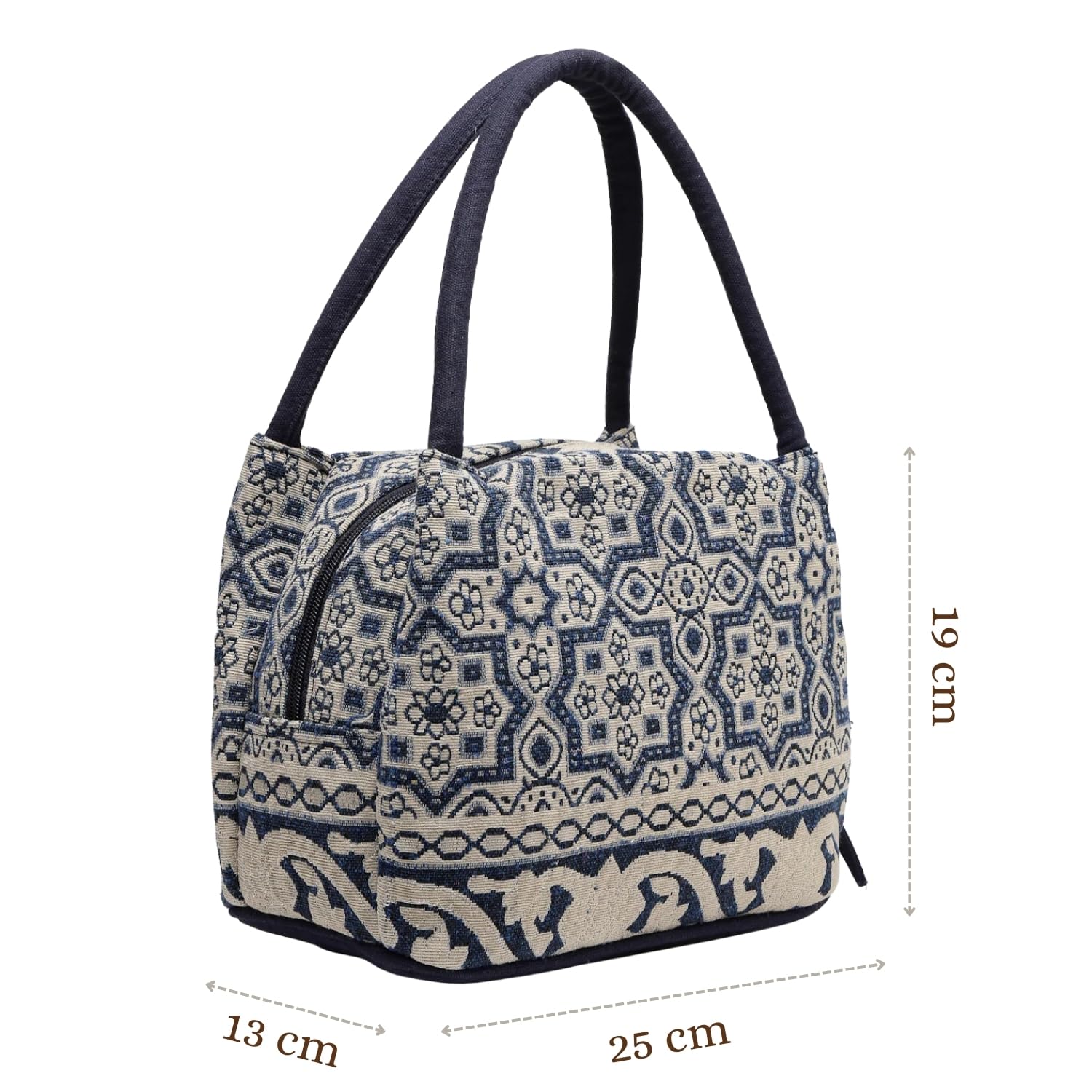 Anekaant Womens Tribal Beige & Navy Abstract Cotton Jacquard Handheld Bag 3