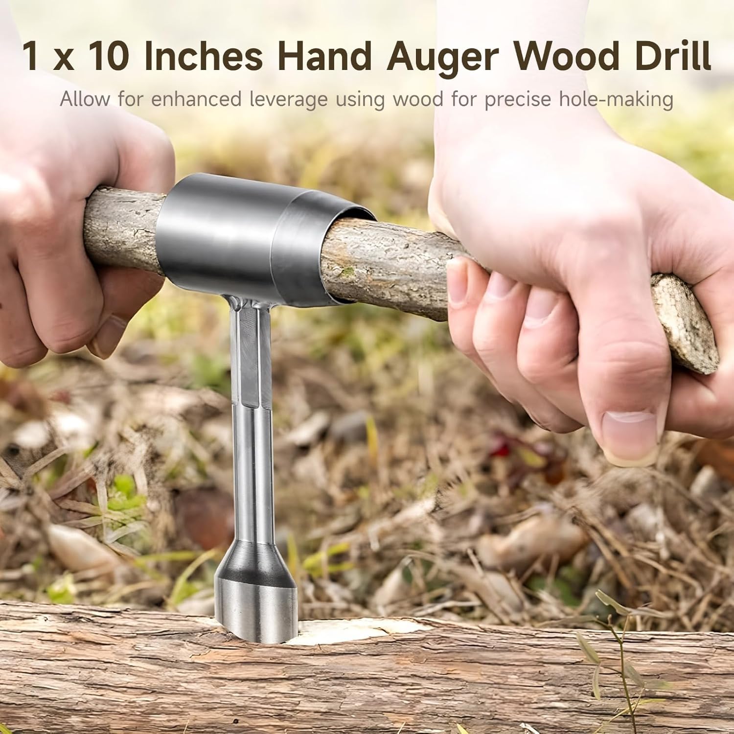 for Camping Hiking, Manual Hole Maker, Hand Auger Wrench Drill, 10-Inch Hand Auger Drill Kit, Eye Wood Drill, Woodworking, Setter Wrench and Bushcraft Survival Tool