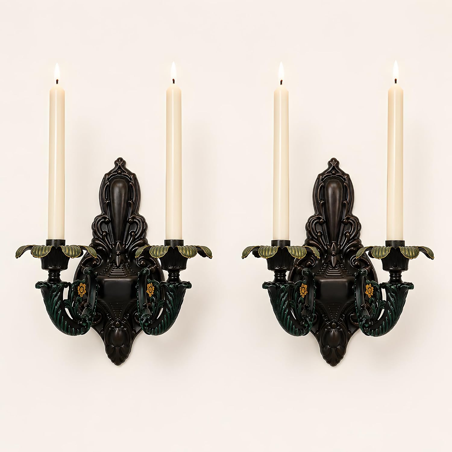 Wall Candle Sconces Set of 2, Vintage Metal Wall Candle Holders, Decorative Wall Mounted Candle Holders for Living Room Bedroom Dining Room, Easy Assembly, Farmhouse Wall Decor