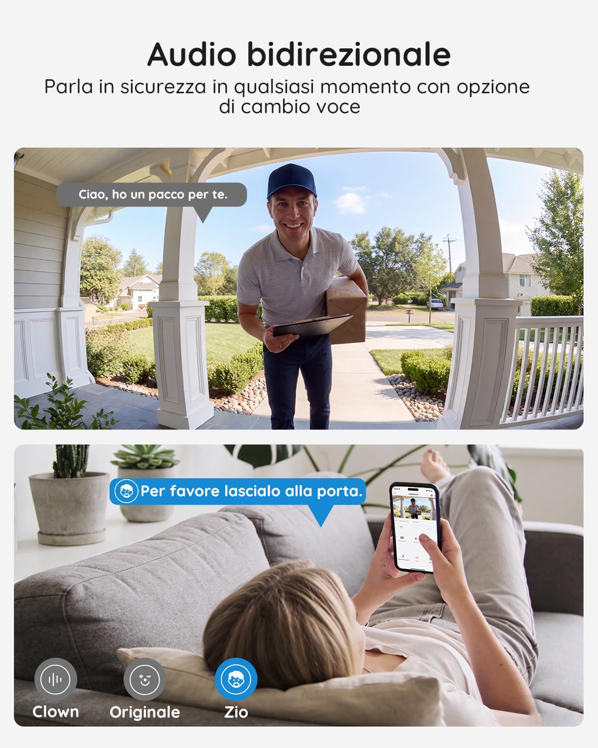BOIFUN Videocitofono Wifi 2K UHD Campanello Senza Fili da Esterno con Suoneria e Allarme Immediato, 166°Angolo Visuale, Rilevamento Umano PIR, Audio Bidirezionale, Batteria ricaricabile, IP65, 2.4Ghz