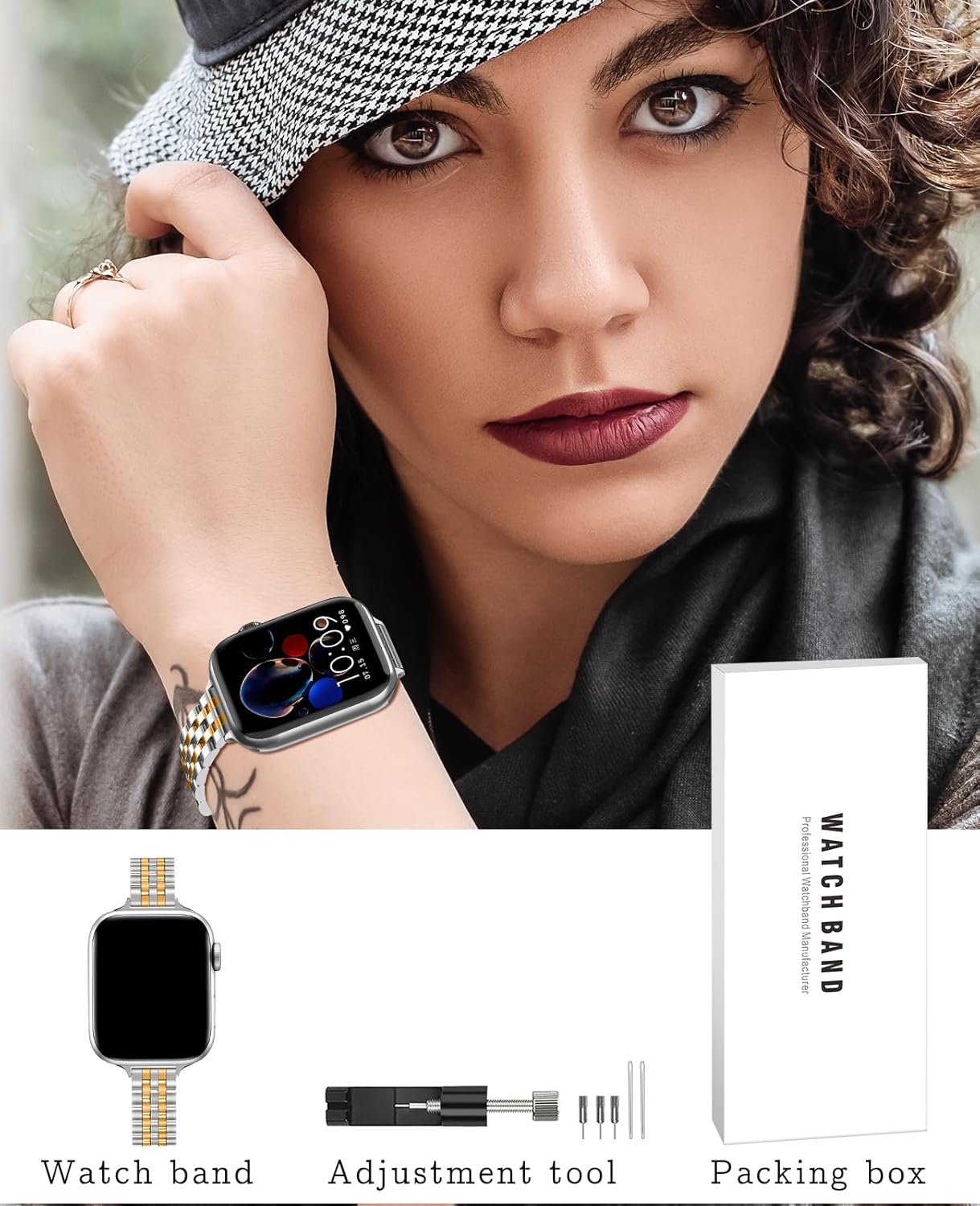 Slim Metal Band with Apple Watch Band 40mm 41mm 38mm 45mm 44mm 42mm, Dressy Stainless Steel Chain Strap for Women Man iWatch Bands Series 9 8 7 6 5 4 3 2 1 SE SE2 - Image 6