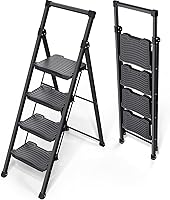 Vista 1 de KINGRACK - Escalera plegable de 4 escalones, escalera de 4 pasos con pedal ancho antideslizante y pasamanos, escalera doméstica ligera, aprueba
