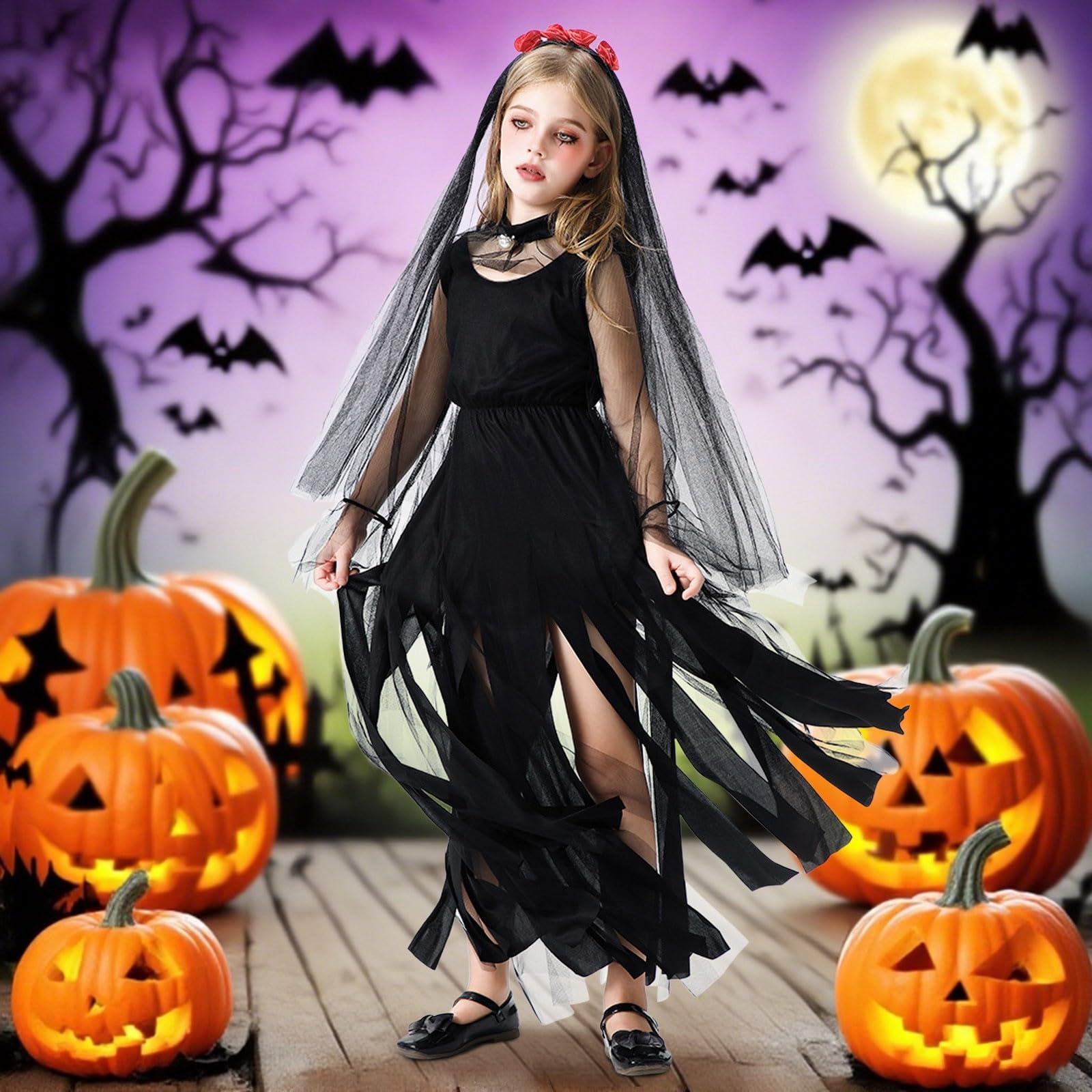 Halloween Hexenkostüm Set Für Mädchen Halloweenkostüme Für Kinder Halloween Costume Tütü Hexen Verkleidung Set Karneval Tanz Mottoparty Verkleidungsspiel Party Karnevalskostüme Hexe Outfit
