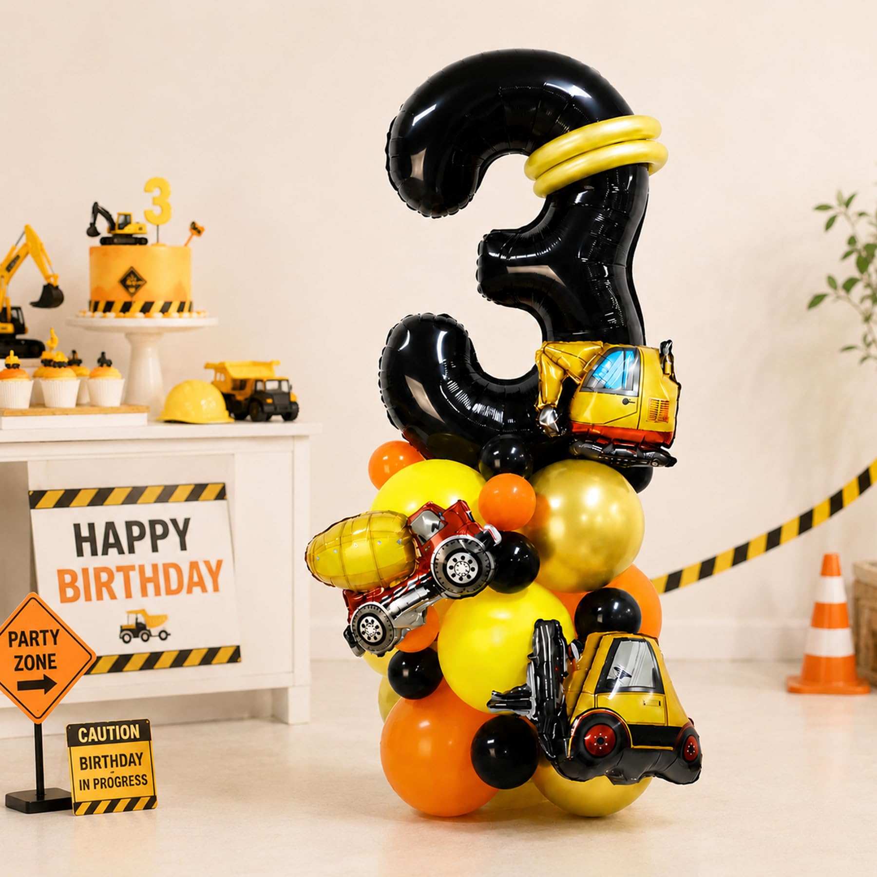 Digger Balloons, 32inch Black Number 3 Balloon for 3rd Birthday Decorations