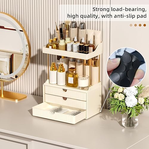 Miniatura 5 de Organizador de encimera de baño de 3 cajones, organizador de maquillaje de 5 niveles, organizador de perfumes versátil, ideal para almacenamiento en