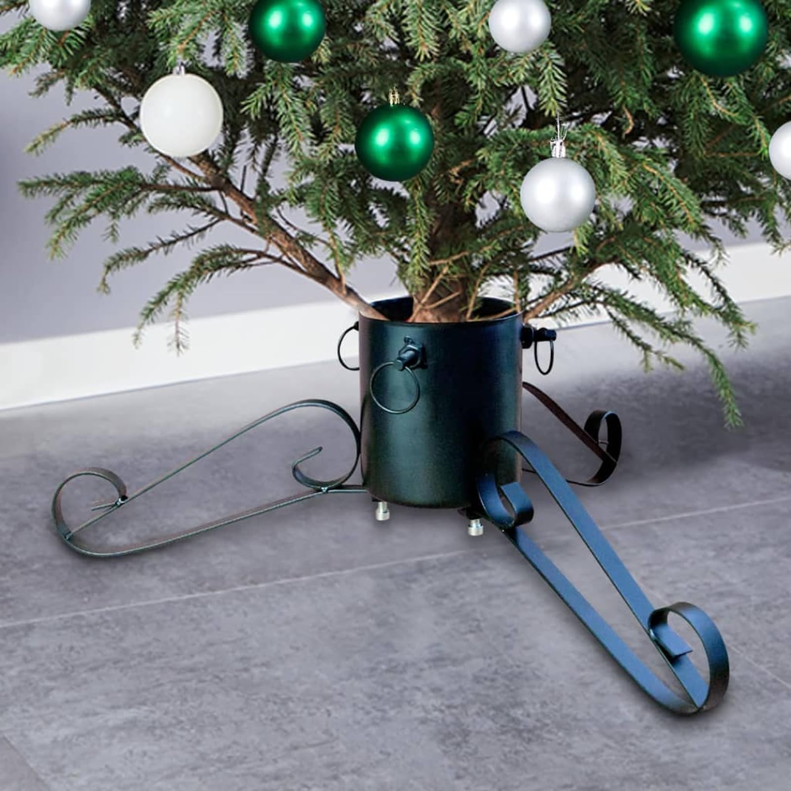 Tidyard Soporte Árbol Navidad Verde Metal 58x58x21cm, Estable, 3 Tornillos, 1.2L, Apto para Árboles Reales YFXLYDZJ-331317ES