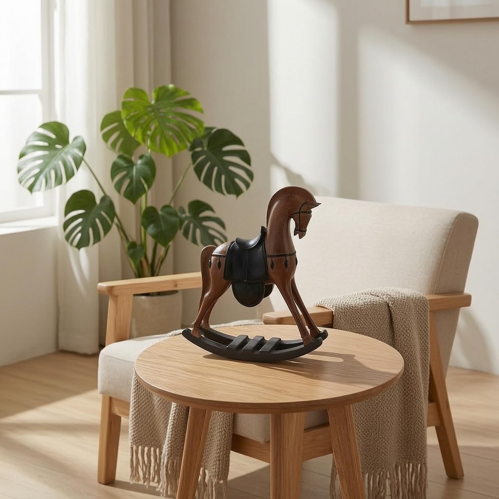 rockible Schaukelpferd rativ -Schaukelpferd Vintage Holzpferd für Kinderzimmer, Schreibtisch, Kaffee