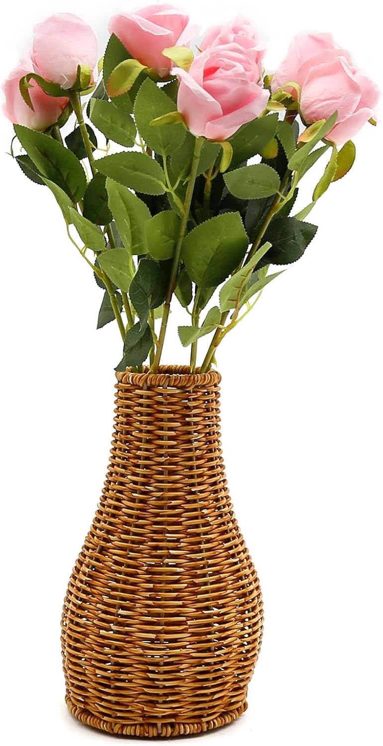 Saihisday Rattan Woven Vase for Flower Straw Woven Vase 13.77x7.48 inch Boho Flower Country Floral Arrangements for Wedding Parties Home Decor