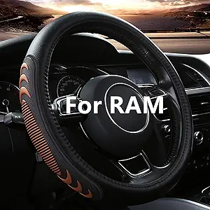 Leather Steering Wheel Cover for Dodge Ram 1500 2500 3500, 15.5-16 Inches Car Steering Wheel Cover with Anti-Slip Massage Particle (Brown)