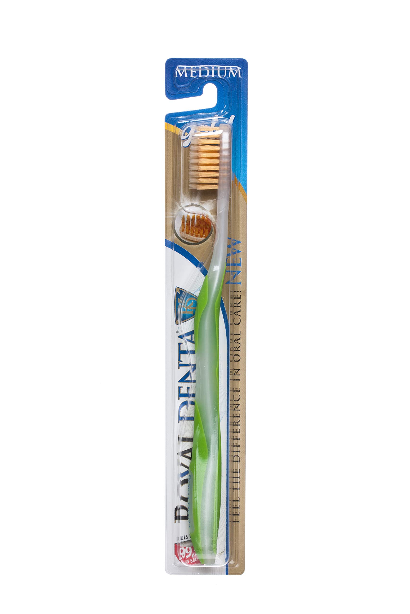Toothbrush for Adults, Medium Soft, Gold Infused Dual-Length Bristles Toothbrush Head Perfect as Interdental Brush & Teeth Whitening, Ergonomic Grip Handle for Daily Oral Care, Green