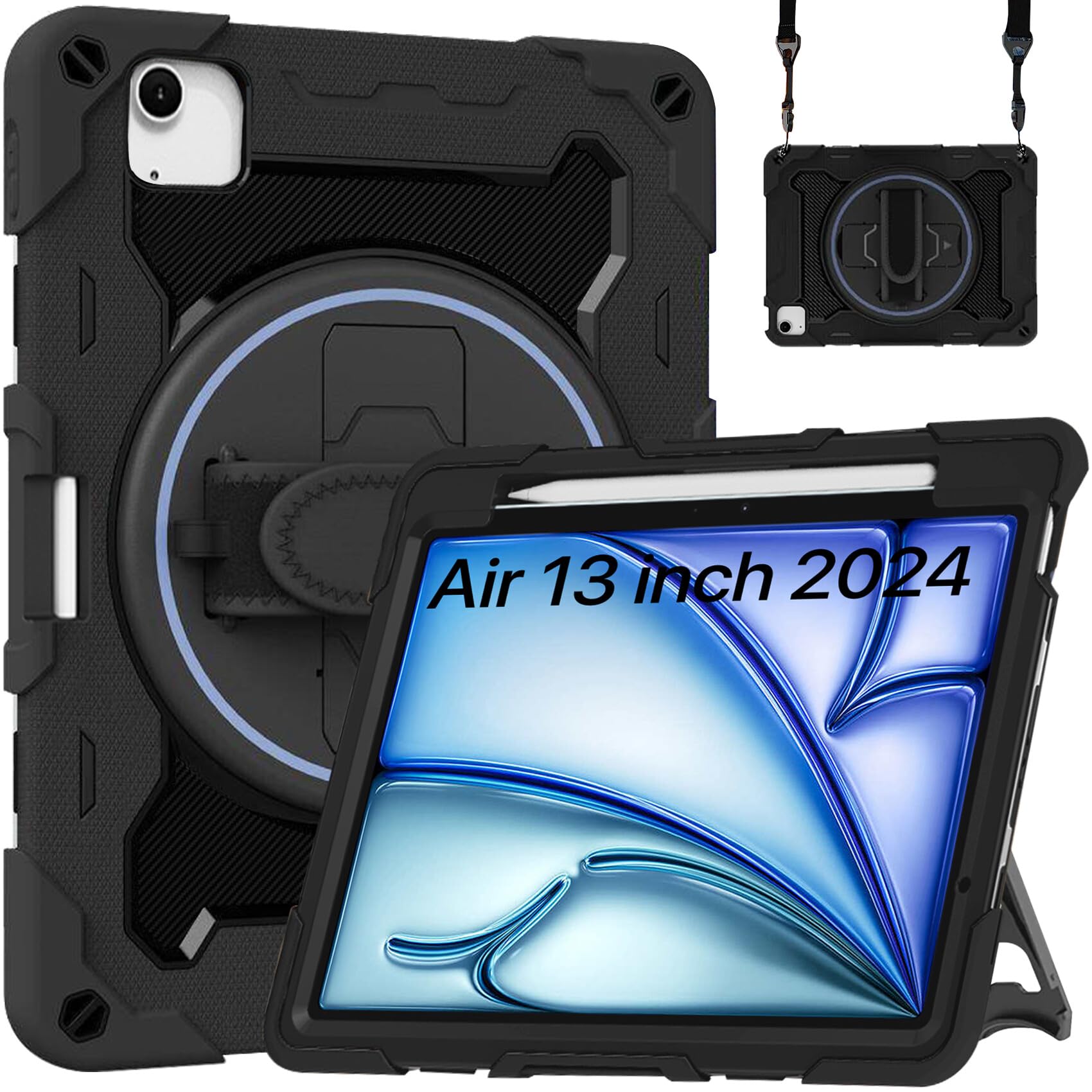 Robustrion for iPad Air 13 inch Cover Case with [Pencil Holder] Armor Shockproof Case with [Shoulder Strap] and [360 Degree Rotating Hand Strap] for iPad Air 13 inch - Black (B0D97ZZG65) Amazon Price History, Amazon Price Tracker