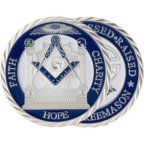 Artisan Owl Masonic Challenge Coin - Faith, Charity, and Hope for Freemason Collectible Commemorative Coin, Blue Lodge Brotherhood Gift - 40x3mm, Blue/Silver