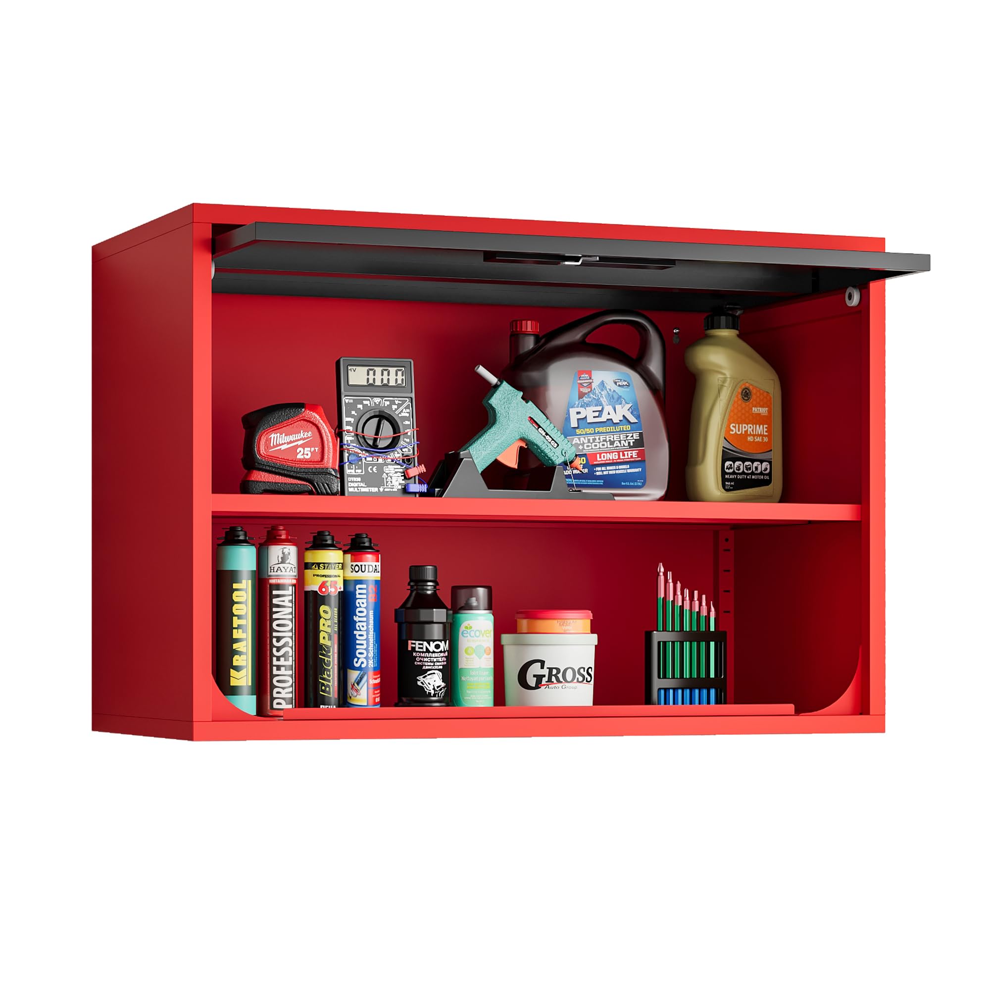 Fesbos Metal Storage Cabinet Black Red Wall Cabinets with Shelf and Locking Door - Wall Mounted Storage Cabinet for Garage Warehouse Home Office - Assembly Required