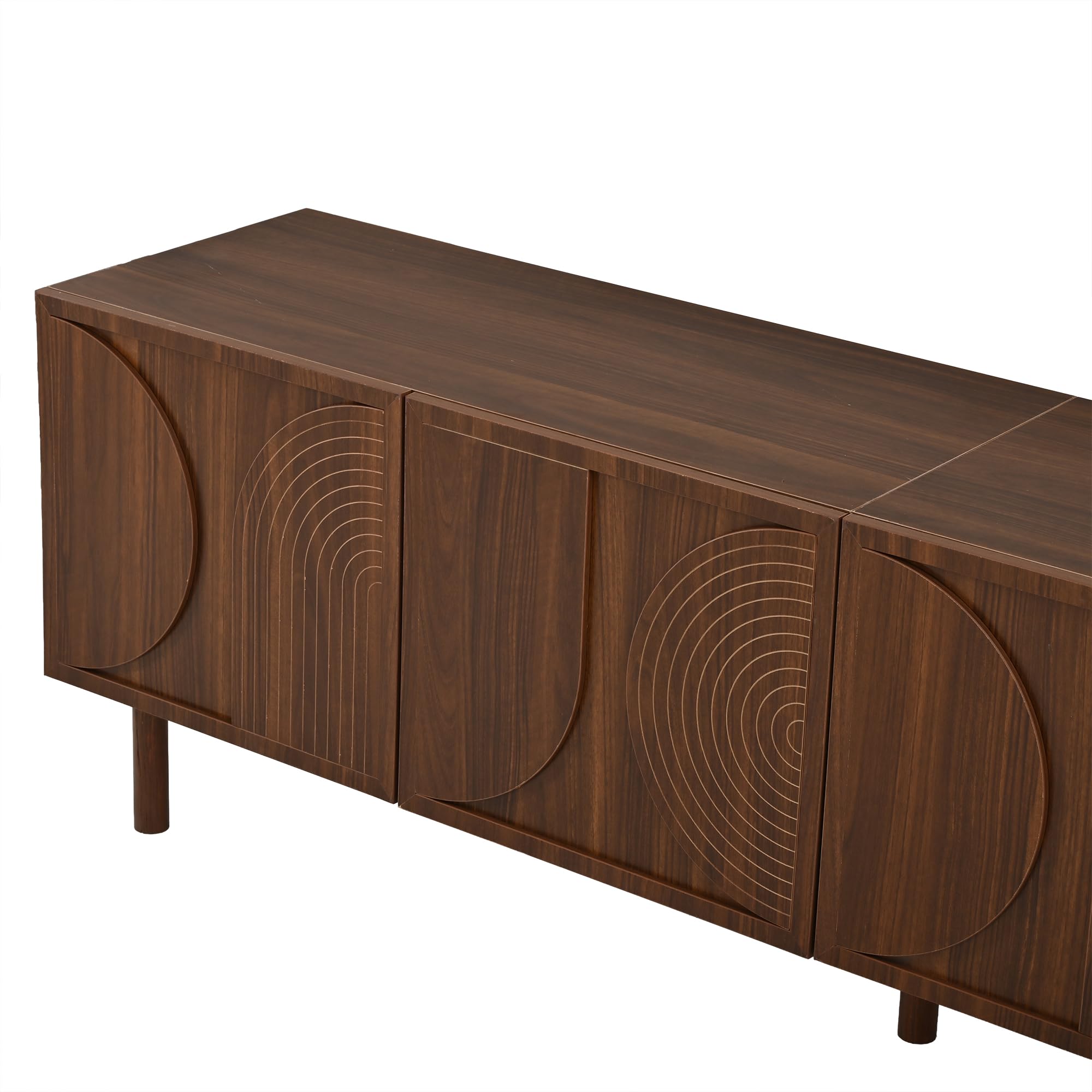 SUKY Mobile TV da 180 cm, mobile basso per TV da 75 pollici, 4 ante, 2 scomparti, moderno, con ampio spazio portaoggetti, design in rilievo 3D, colore legno di noce, 180 x 38 x 56,5 cm