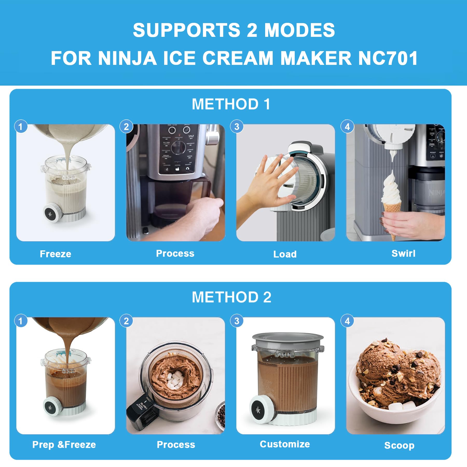 Lot de 4 récipients pour machines à crème glacée et couvercles Ninja Creami Swirl, compatibles avec Ninja NC700 et NC701, sans BPA, passent au lave-vaisselle