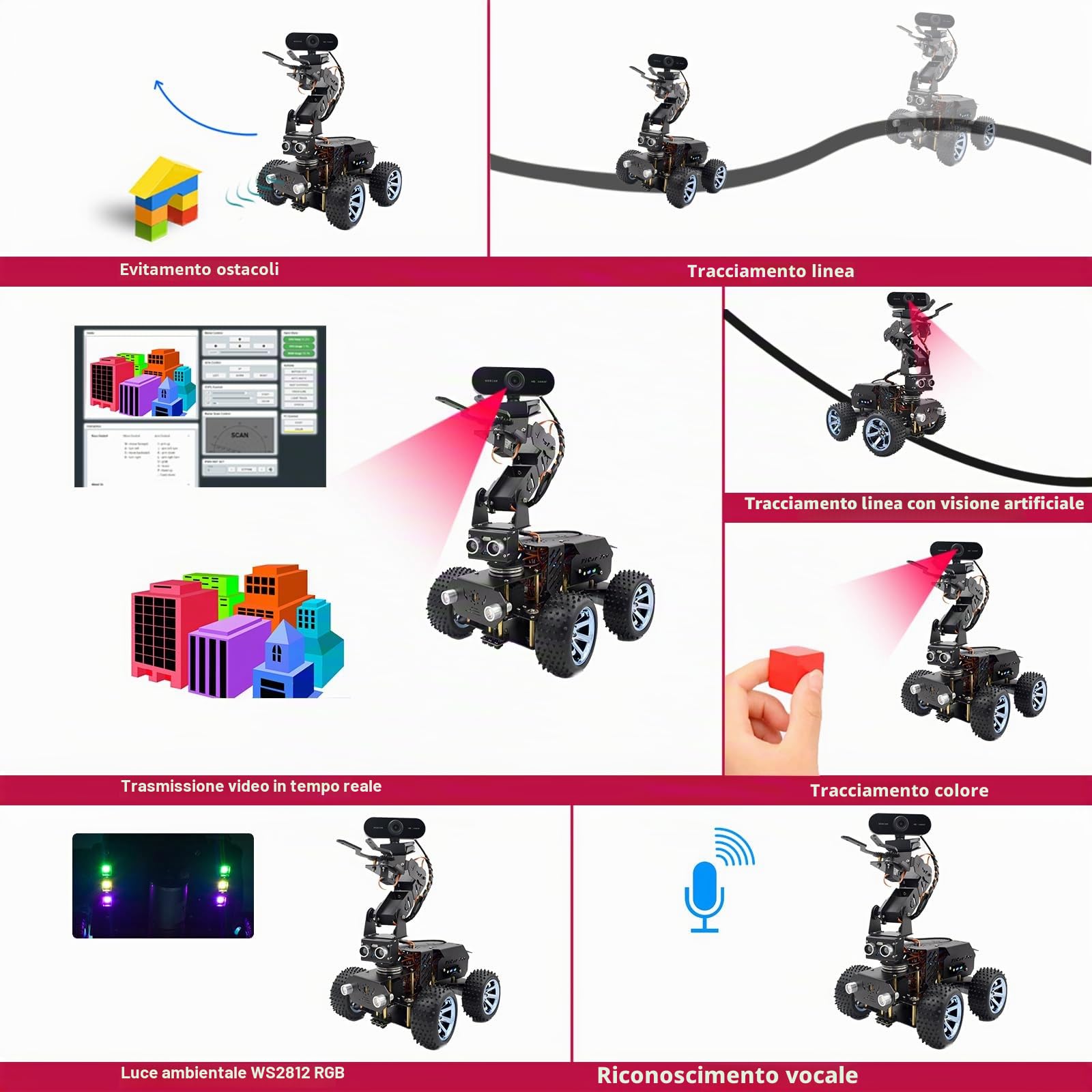 Adeept PiCar Pro V2 - Kit robotico (Raspberry Pi non incluso), Smart Car con braccio robotico 4-DOF per Pi 5/4/3, fotocamera HD 1080P, OpenCV, prevenzione ostacoli, tracciamento linea, ricarica USB-C
