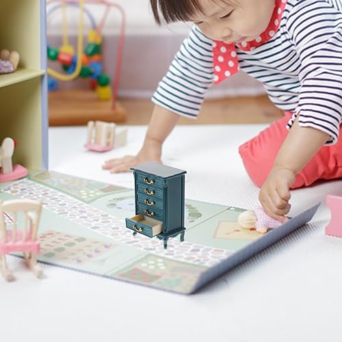 Miniatura 8 de Toyvian Gabinete de casa de muñecas, gabinete con cajones en miniatura, a escala 112, mini gabinete de madera para almacenamiento de muebles de casa