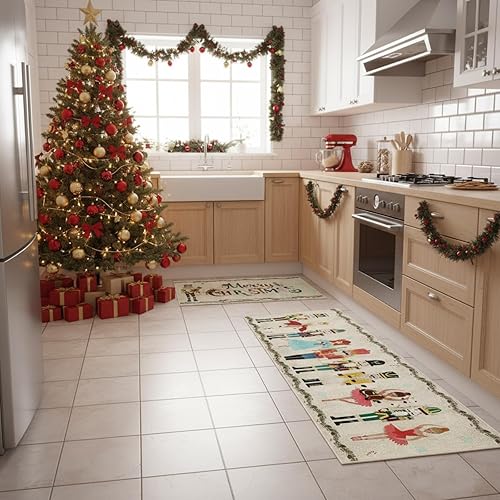 Miniatura 2 de Ceenna Juego de 2 tapetes de cocina de cascanueces de Navidad, tapetes antideslizantes para puerta delantera, porche, sala de estar, decoración del