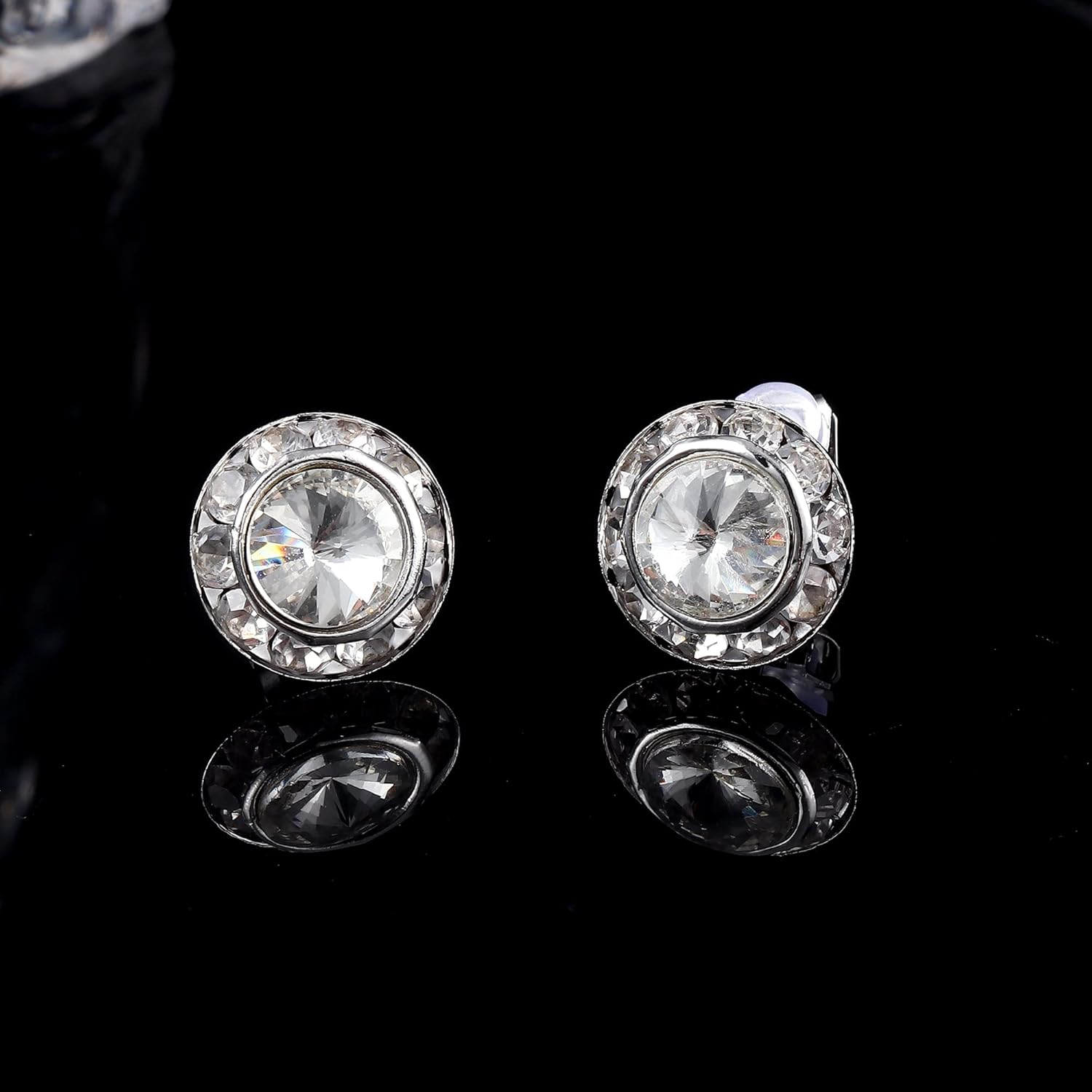 FIBO STEEL Clip on Halo Earrings Rhinestone Earrings Crystal Earrings for Women Round Acrylic Stone Inside Dance Competitions Stage Opera Performance Wedding Party Jewelry - Image 7