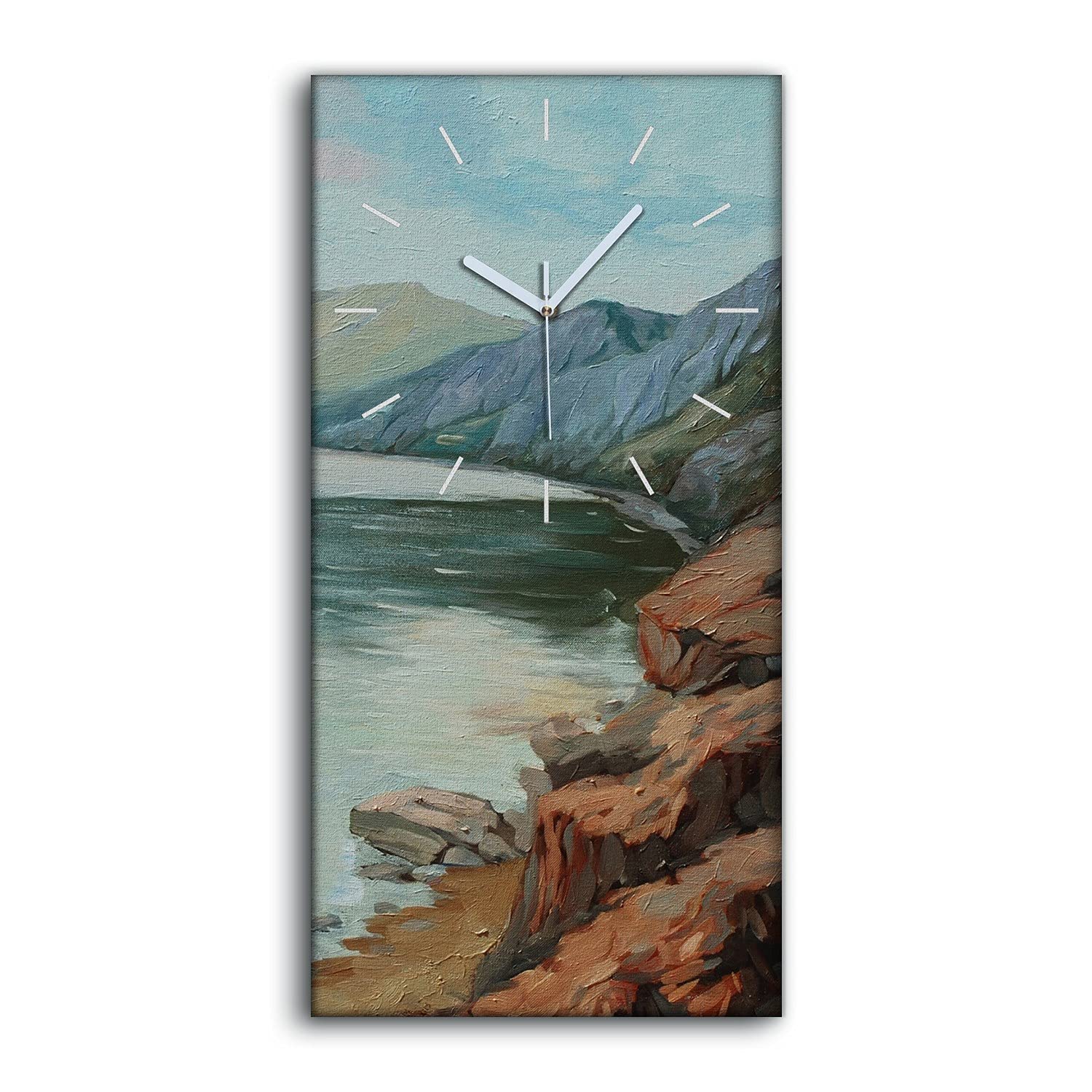 Horloge sur Toile 30x60cm Le Matin sur la Mer Horloge Murale Silencieuse pour Salon