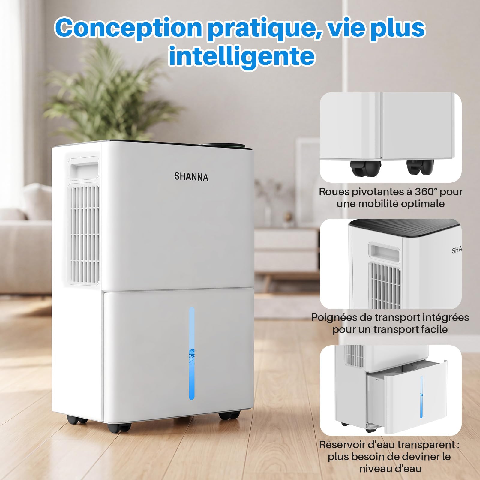 SHANNA Deshumidificador 15L Para Hogar, Hasta 40m², Con Apagado Automático. Ideal Para Baños, Dormitorios Y Sótanos. Refrigerante R290. Cambio Gratuito En 1 Año Y Garantía De 10 Años.