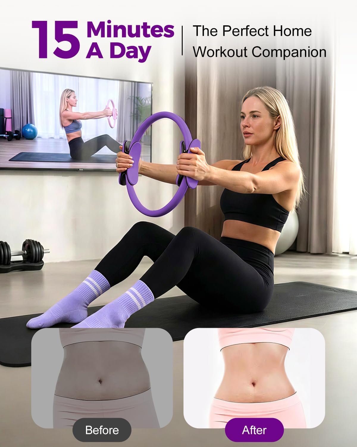Home Pilates Essentials Kit for Women, Magic Circle Pilates Equipment Ring and Ball Set, 6 Resistance Bands Workout Guide Video for 28 Day Pilates Essential Challenge Starter Kit for Beginners